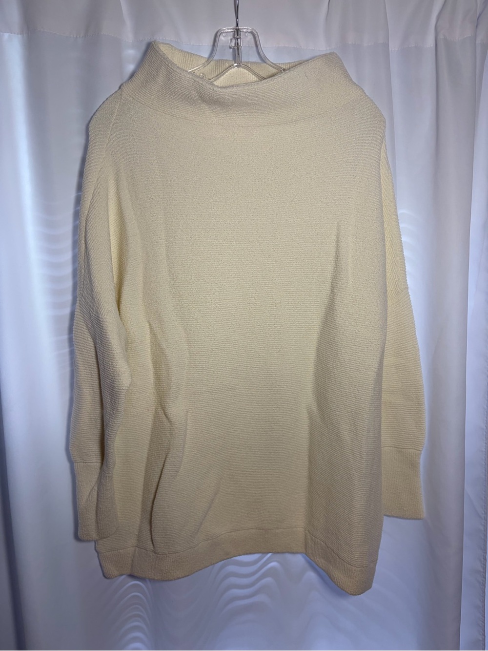 FREE PEOPLE Cream Ottoman Slouchy Ribbed Mock Neck Tunic Top size S
